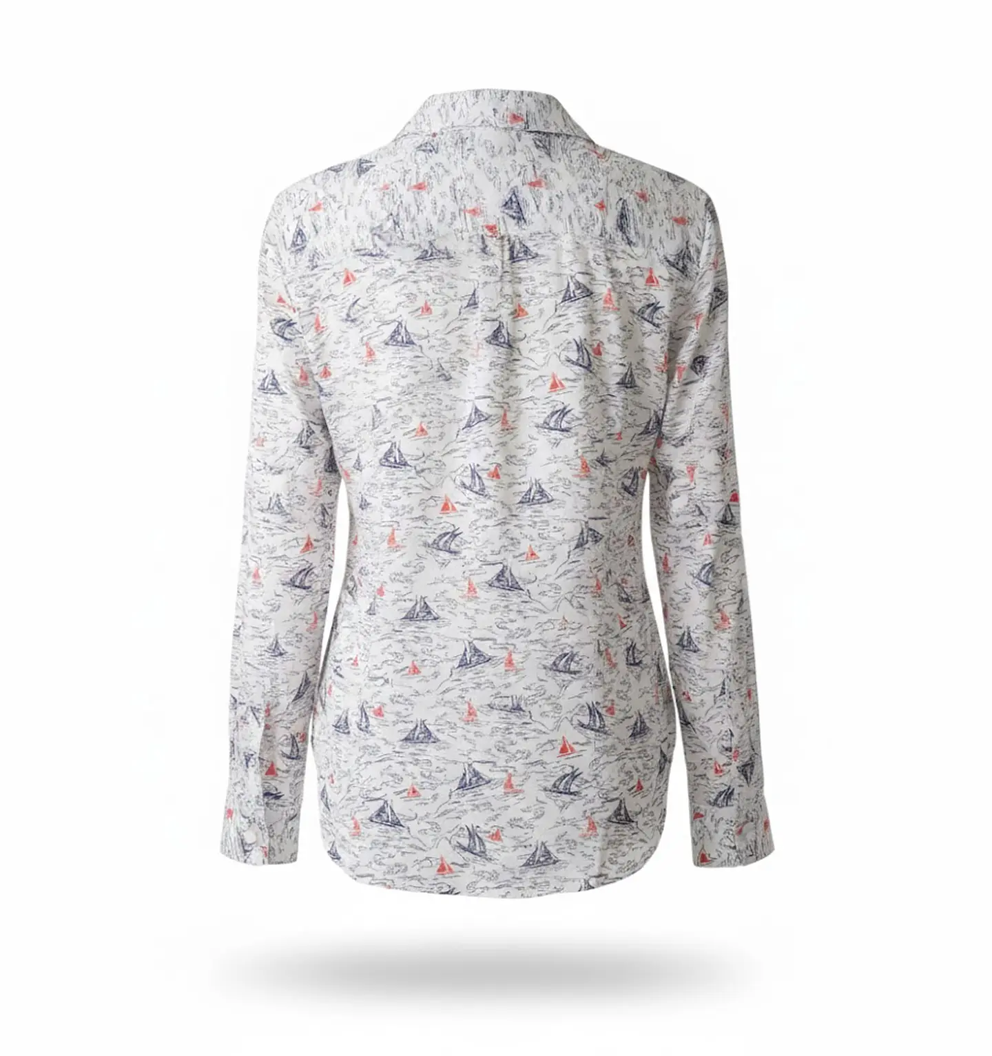Camisa Mujer Columbia Blanca Estampada Veleros Talla M 2