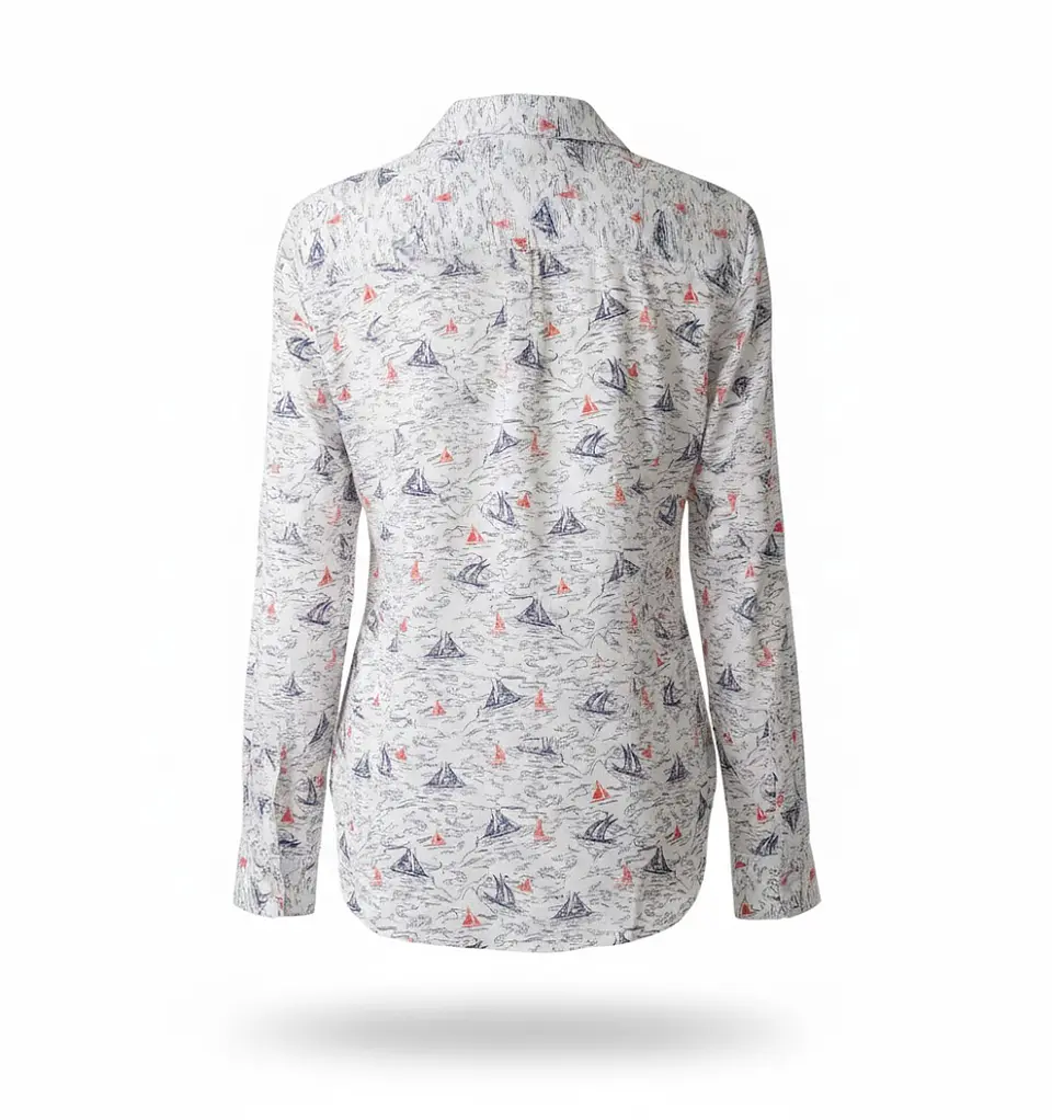 Camisa Mujer Columbia Blanca Estampada Veleros Talla M 2