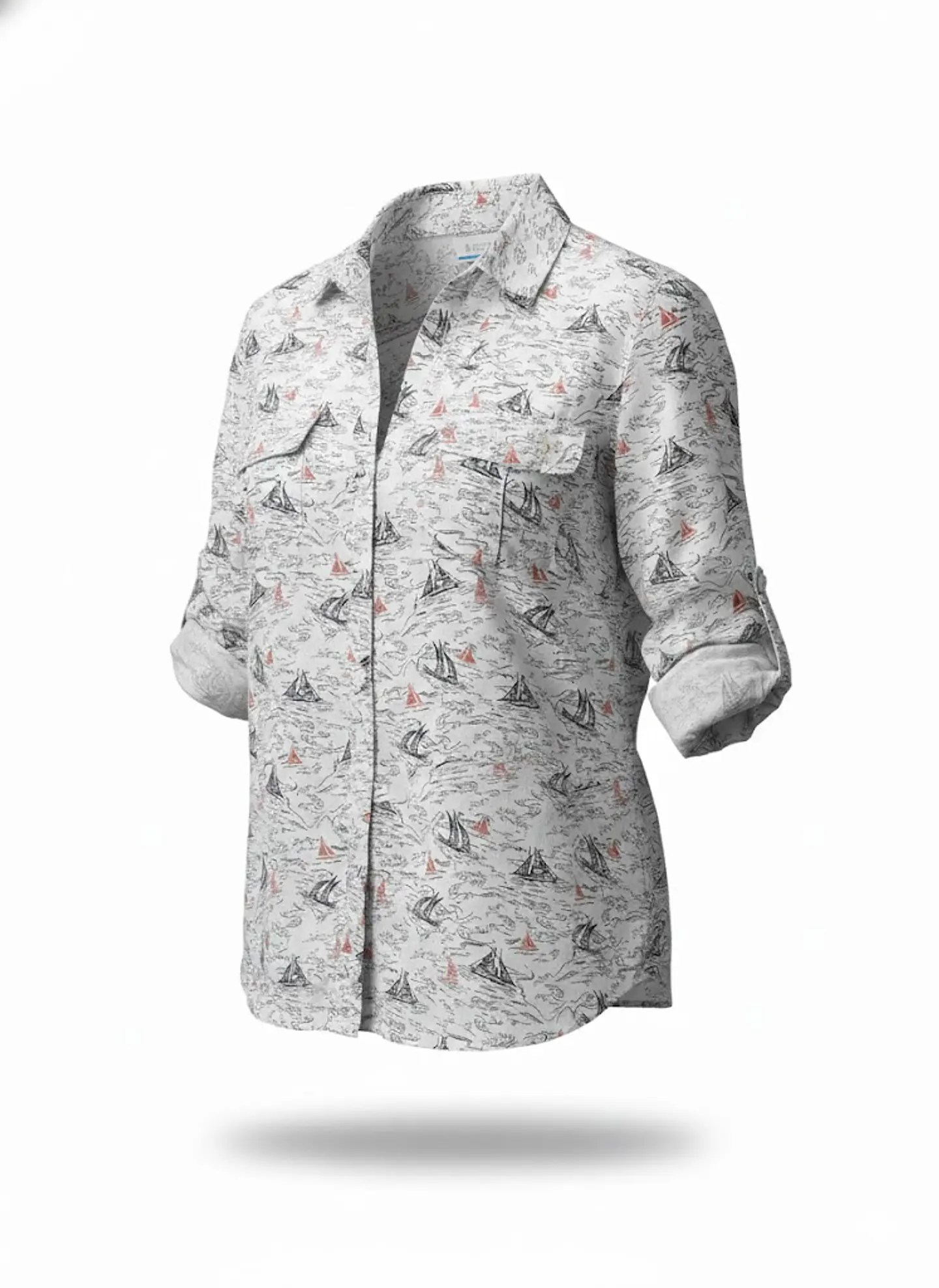 Camisa Mujer Columbia Blanca Estampada Veleros Talla M 3