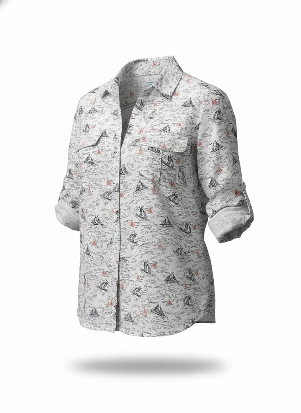 Camisa Mujer Columbia Blanca Estampada Veleros Talla M 3