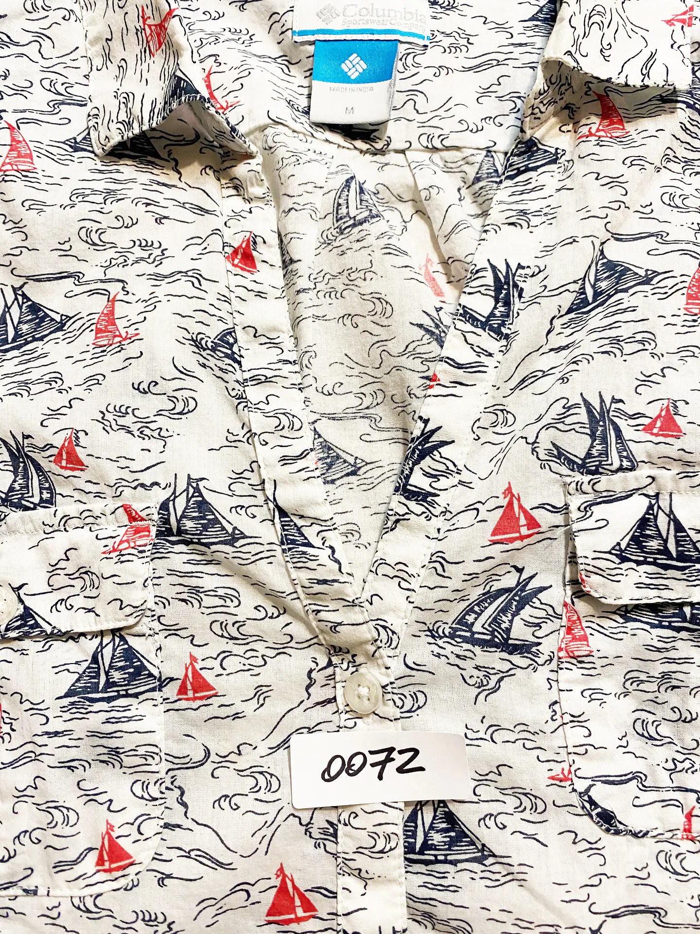 Camisa Mujer Columbia Blanca Estampada Veleros Talla M 18