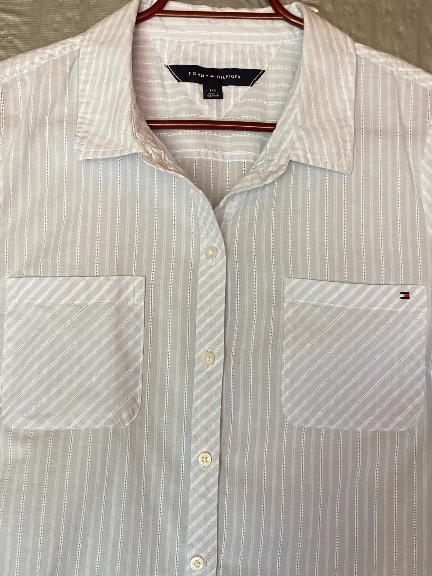 Blusa Camisa Mujer Tommy Hilfiger Rayas Blanca Talla L 9