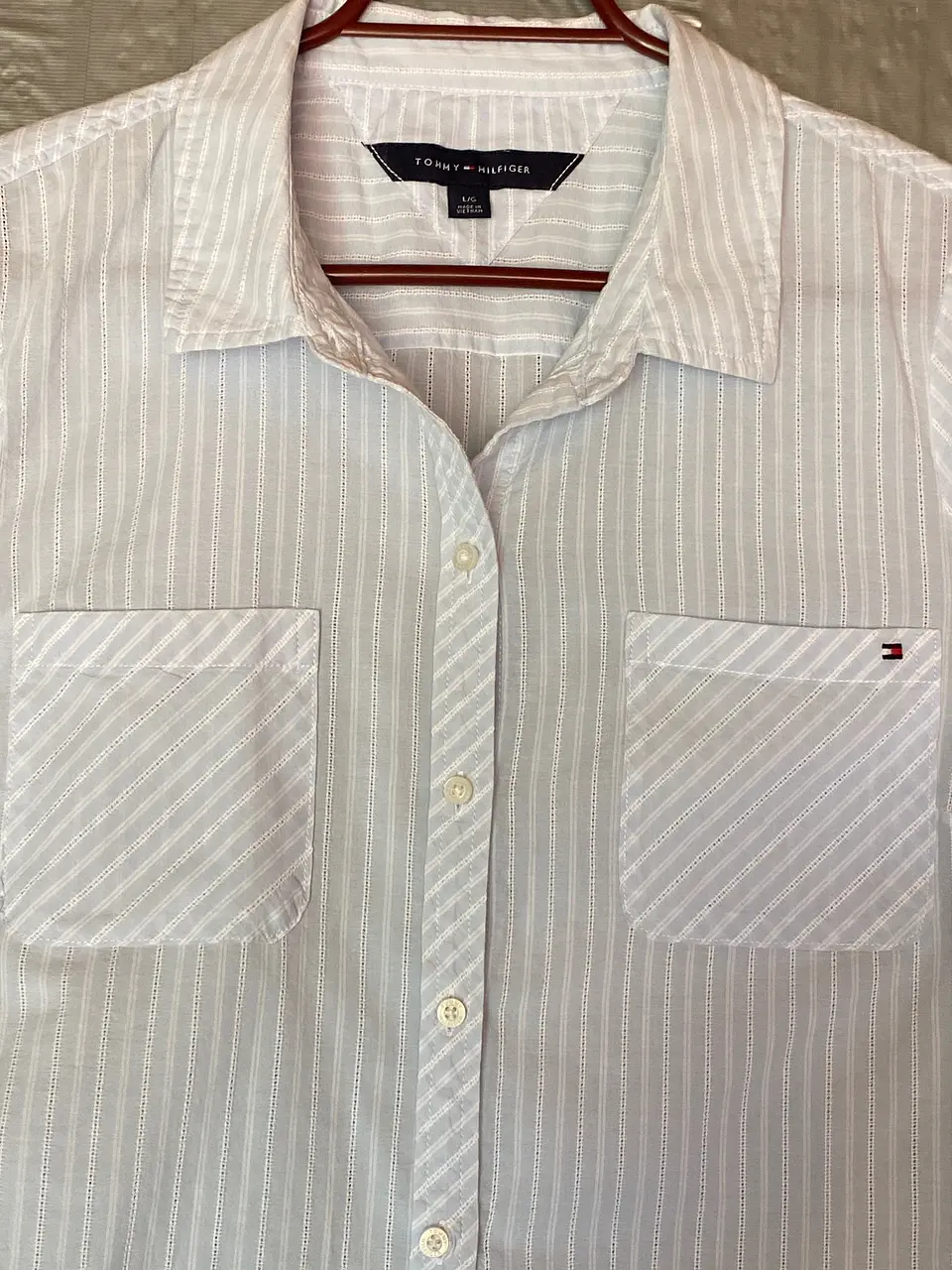 Blusa Camisa Mujer Tommy Hilfiger Rayas Blanca Talla L 9