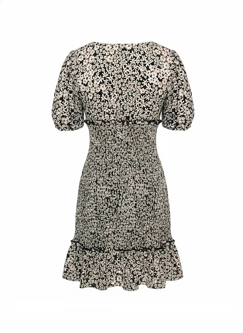 Vestido Corto Casual Floral Blanco y Negro Angie, Talla S