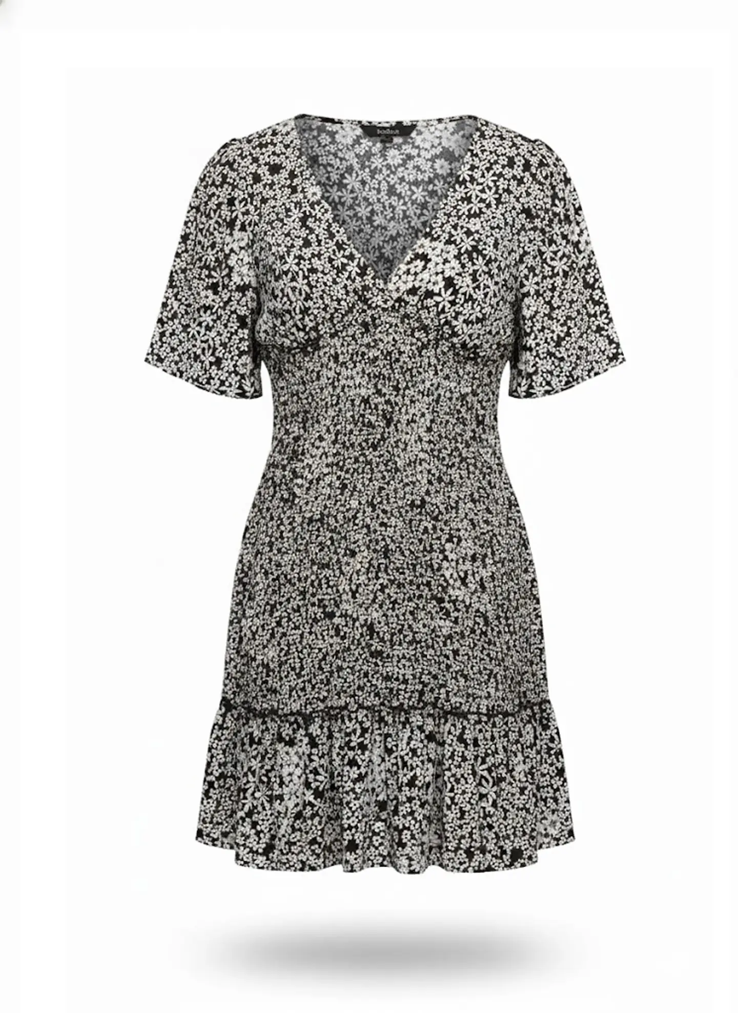 Vestido Corto Casual Floral Blanco y Negro Angie, Talla S 1