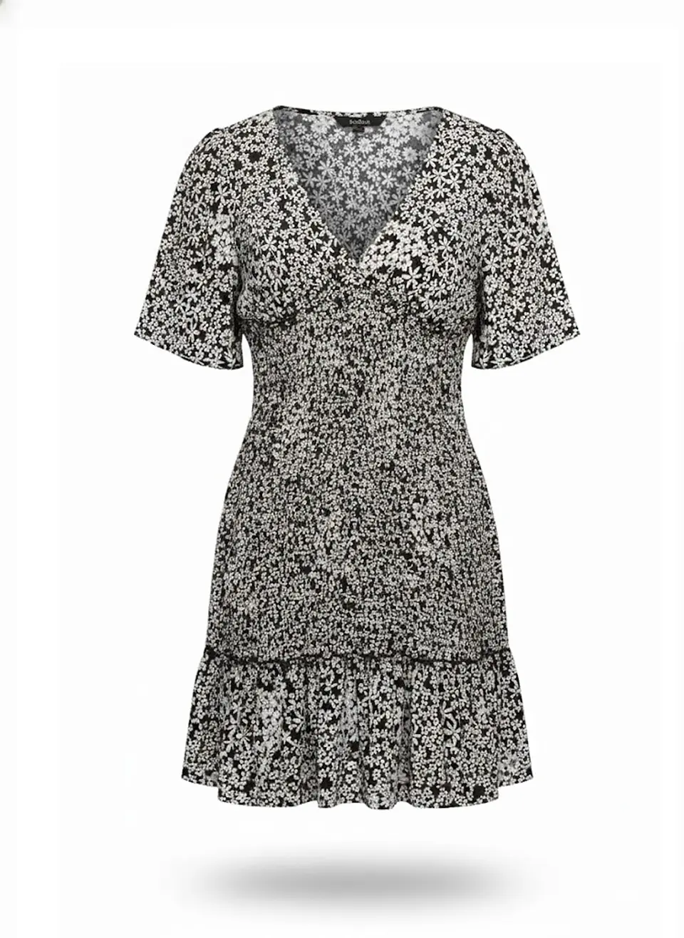 Vestido Corto Casual Floral Blanco y Negro Angie, Talla S 1