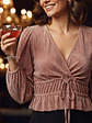Blusa Plisada Elegante Manga Larga Zara, Talla L - Miniatura 4