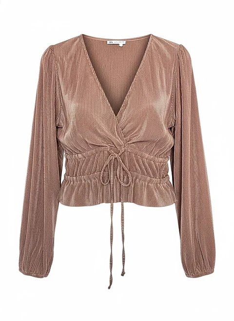 Blusa Plisada Elegante Manga Larga Zara, Talla L