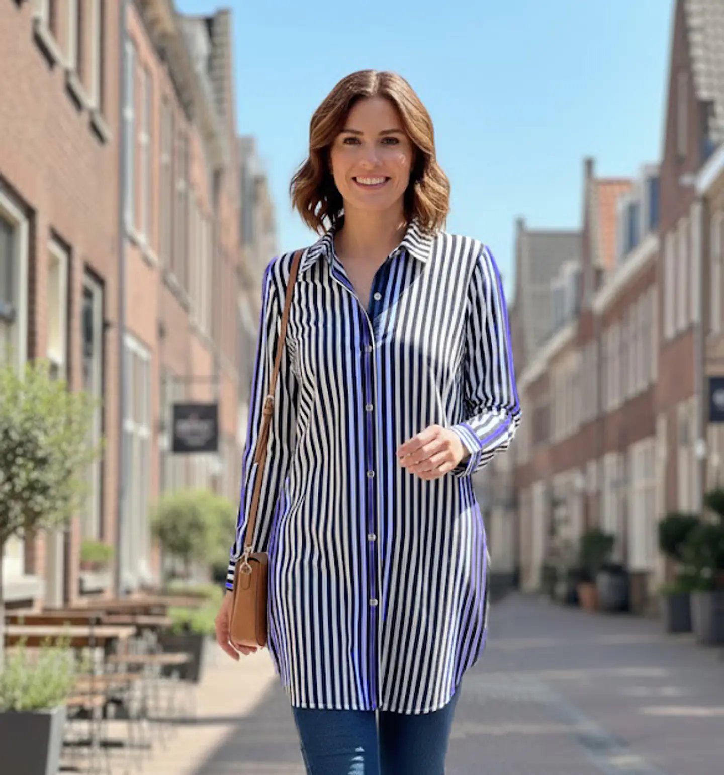 Camisa Larga de Rayas Azul y Negro Tommy Bahama, Talla M 3