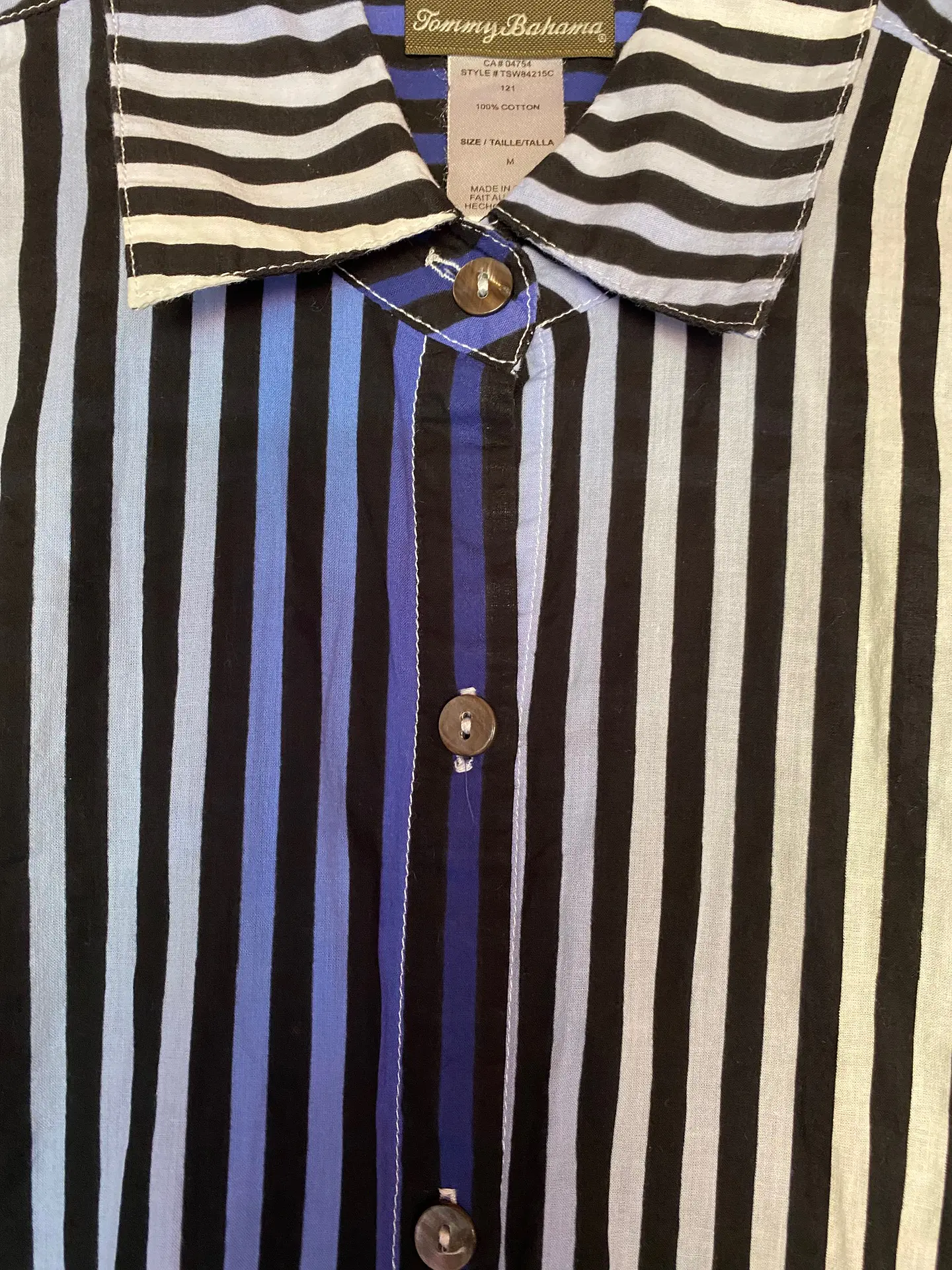 Camisa Larga de Rayas Azul y Negro Tommy Bahama, Talla M 6