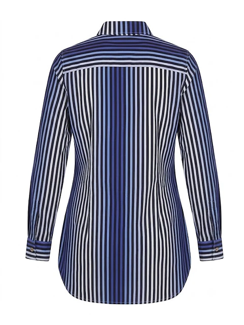Camisa Larga de Rayas Azul y Negro Tommy Bahama, Talla M