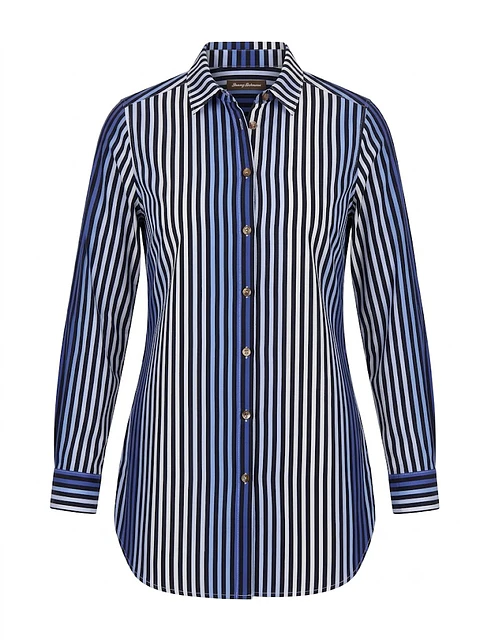 Camisa Larga de Rayas Azul y Negro Tommy Bahama, Talla M