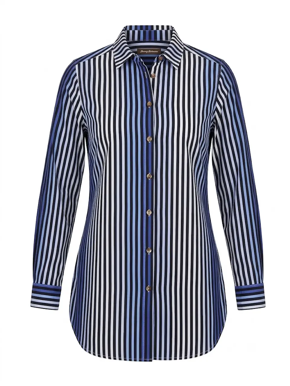 Camisa Larga de Rayas Azul y Negro Tommy Bahama, Talla M 1