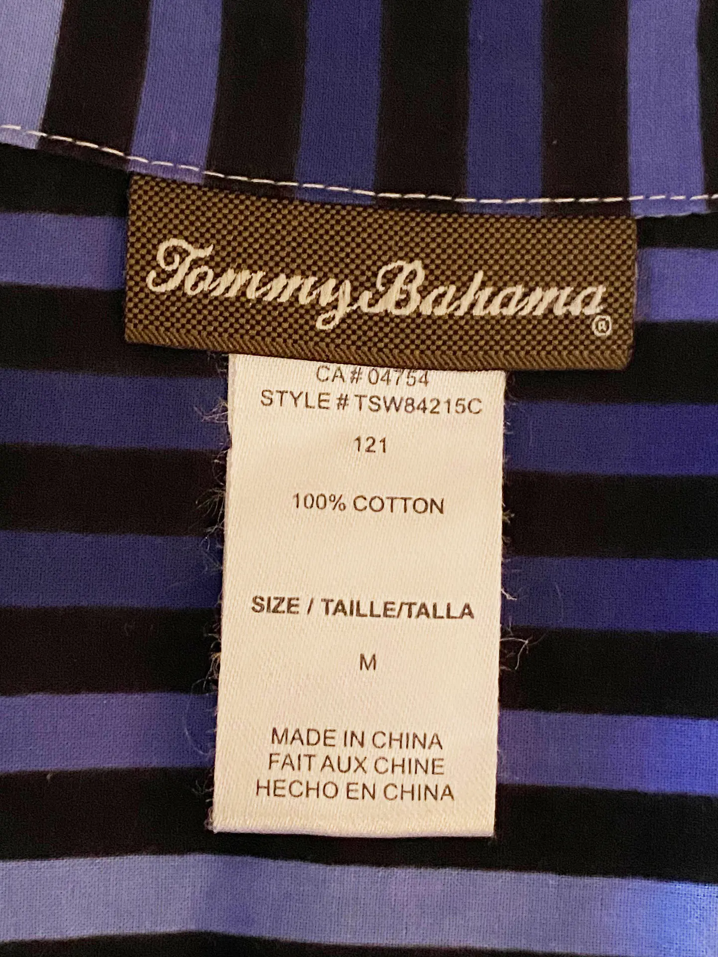 Camisa Larga de Rayas Azul y Negro Tommy Bahama, Talla M 5
