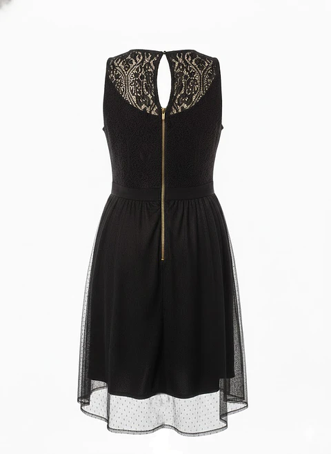 Vestido Corto Negro de Fiesta con Encaje e Xhilaration, Talla M