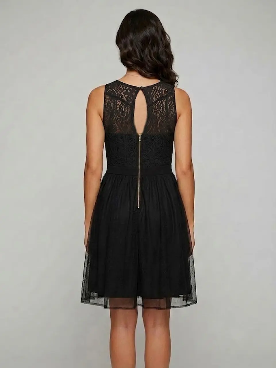Vestido Corto Negro de Fiesta con Encaje e Xhilaration, Talla M 5