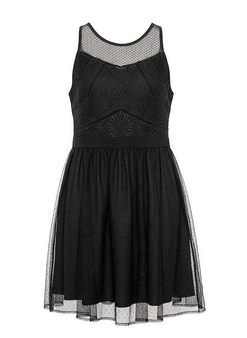 Vestido Corto Negro de Fiesta con Encaje e Xhilaration, Talla M