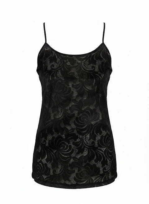 Polera Negra Sin Mangas con Encaje Frontal Ann Taylor Factory, Talla M
