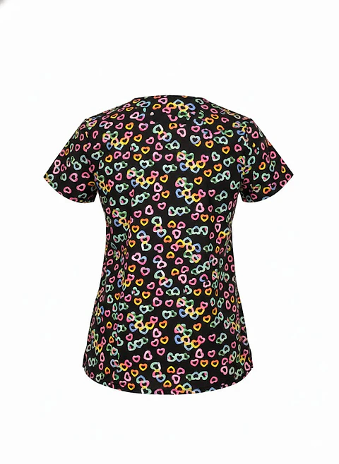 Filipina / Polera Médica Negra de Corazones Cassandra O, Talla S