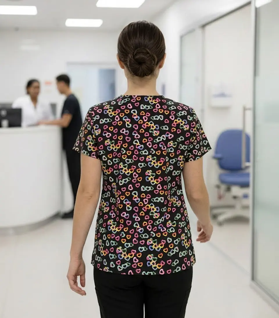 Filipina / Polera Médica Negra de Corazones Cassandra O, Talla S 5