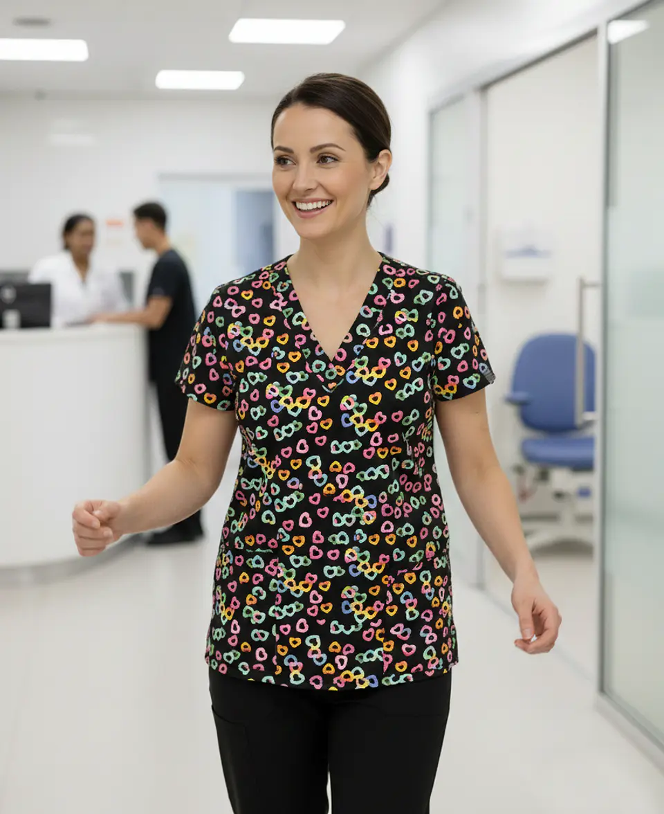 Filipina / Polera Médica Negra de Corazones Cassandra O, Talla S 3