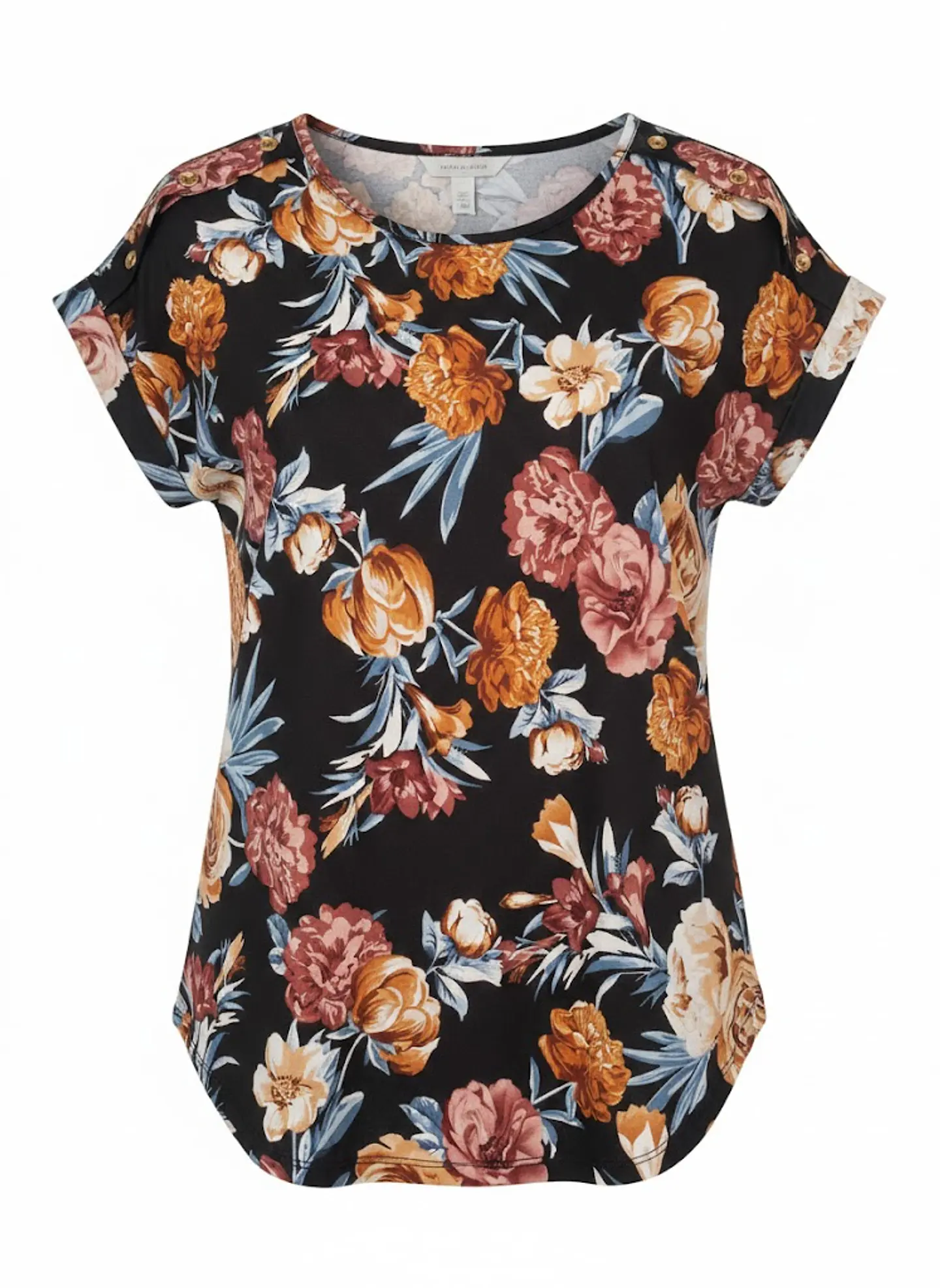 Blusa Negra de Flores con Botones Dorados, Talla M 1