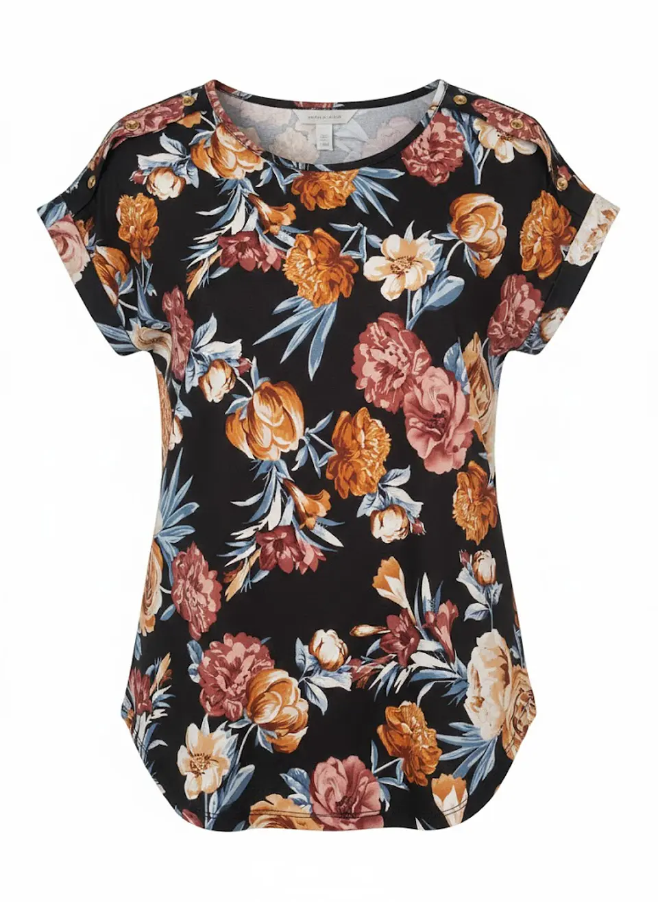 Blusa Negra de Flores con Botones Dorados, Talla M 1