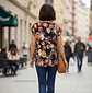 Blusa Negra de Flores con Botones Dorados, Talla M - Miniatura 5