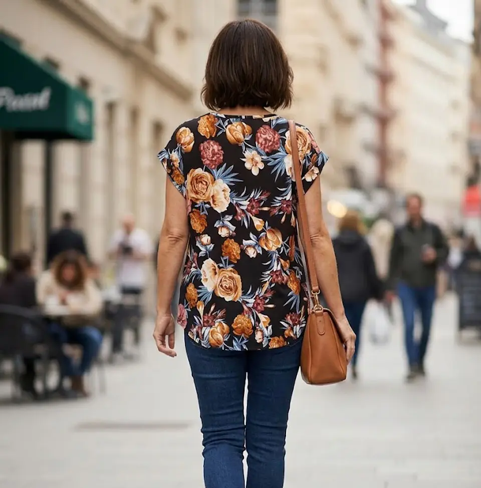 Blusa Negra de Flores con Botones Dorados, Talla M 5