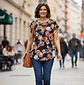 Blusa Negra de Flores con Botones Dorados, Talla M - Miniatura 3