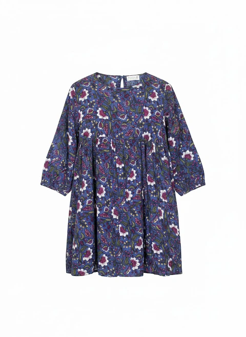 Vestido de Niña Azul con Flores Ficcus, Talla 6