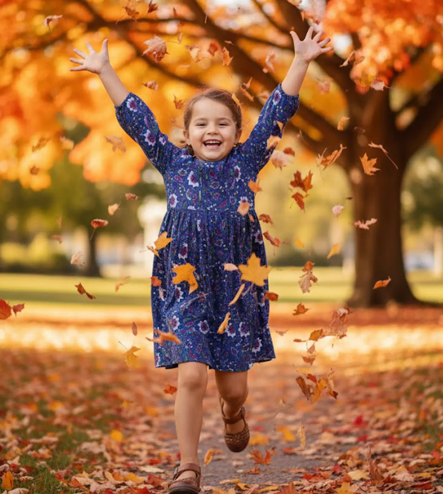 Vestido de Niña Azul con Flores Ficcus, Talla 6 3