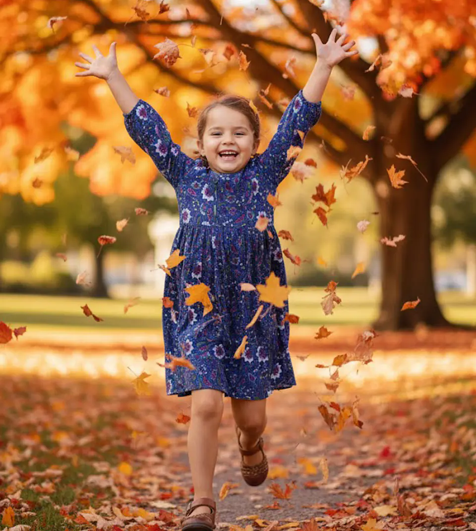 Vestido de Niña Azul con Flores Ficcus, Talla 6 3
