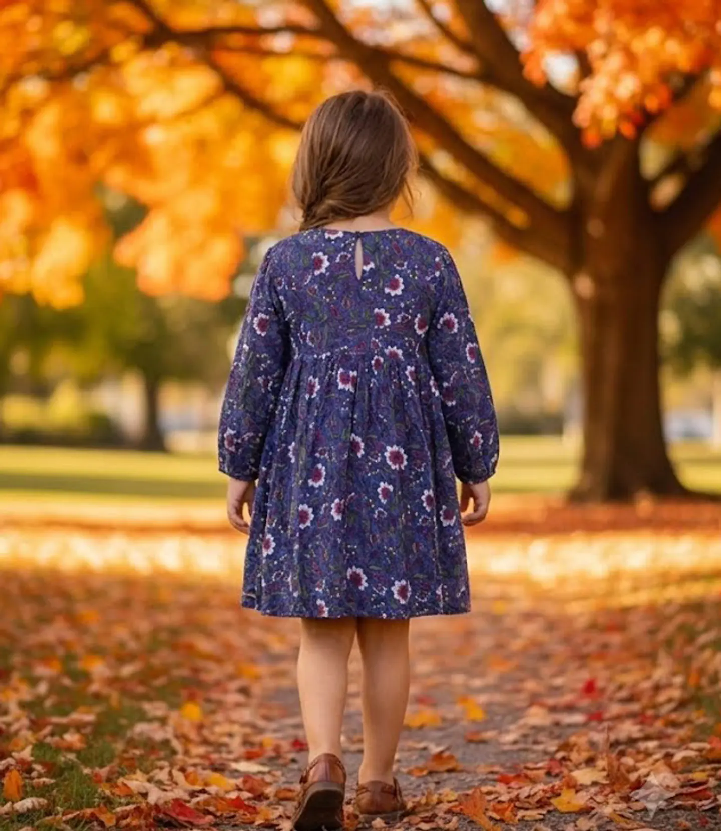 Vestido de Niña Azul con Flores Ficcus, Talla 6 4