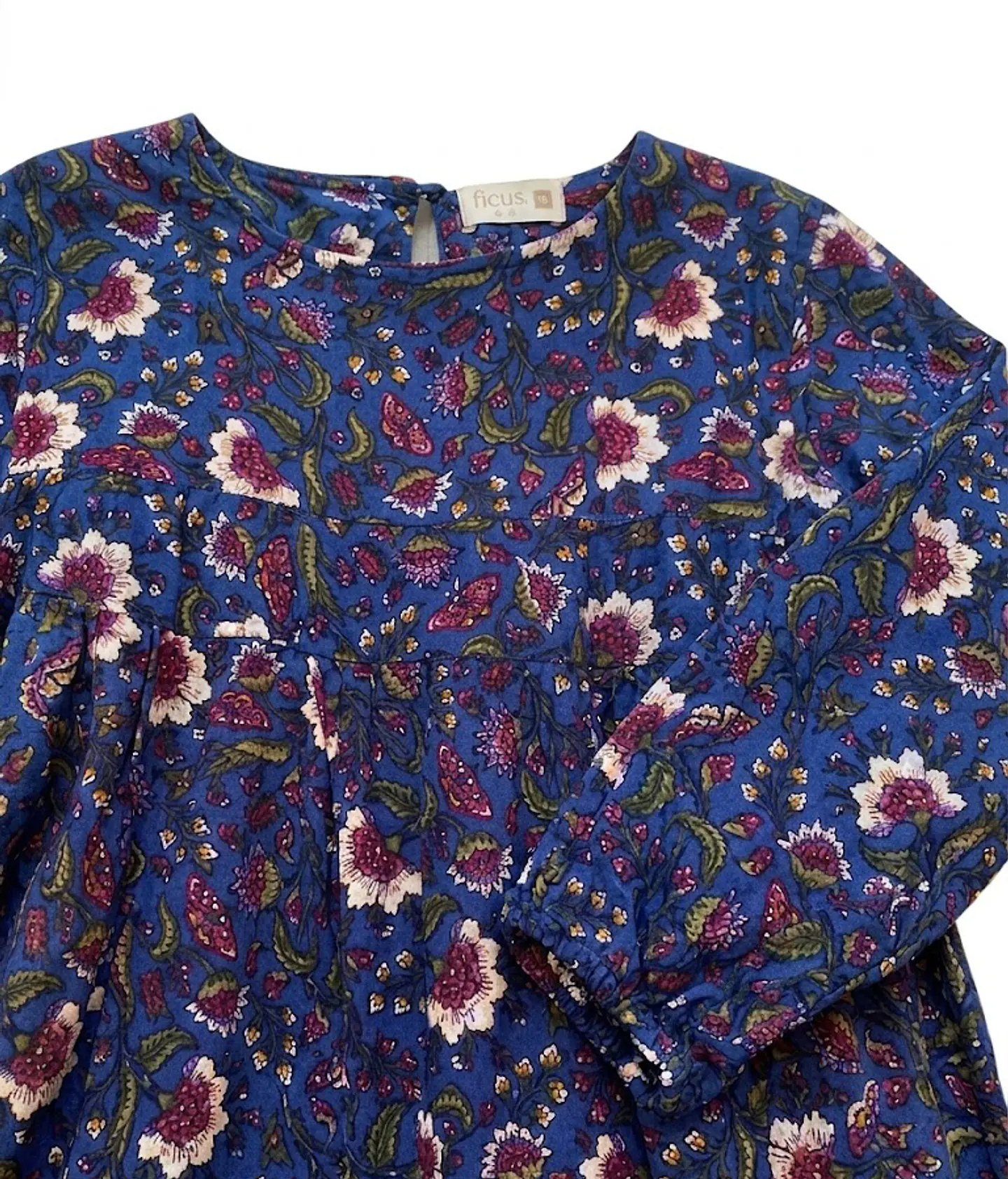 Vestido de Niña Azul con Flores Ficcus, Talla 6 5