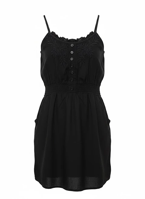 Vestido Corto Negro Nicopoly Bordados y Mostacillas, Talla S