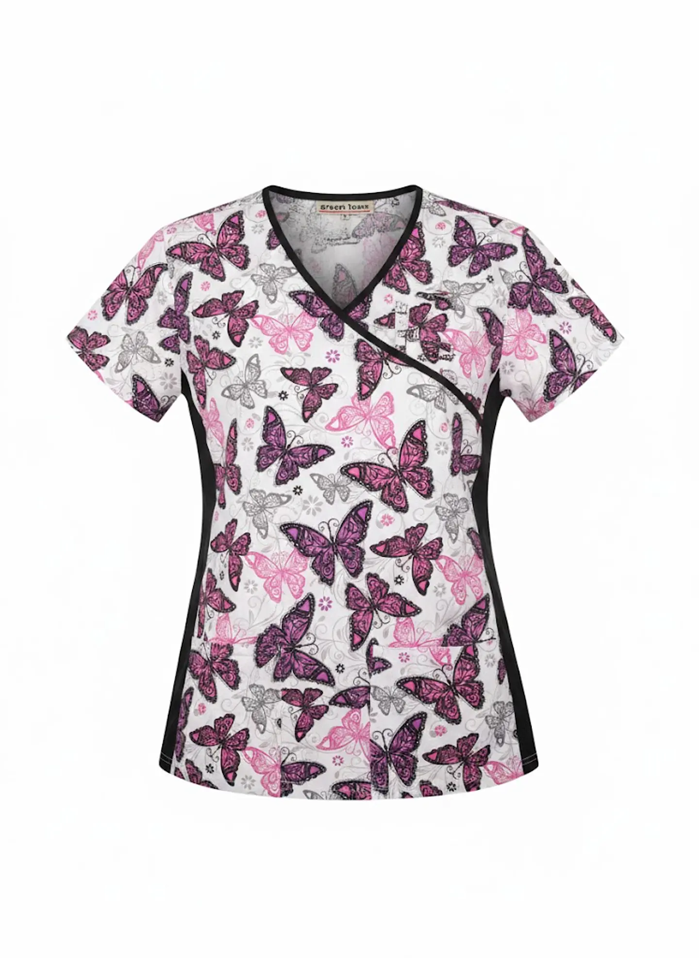 Polera Clínica / Uniforme Médico Estampado Mariposas Green Town, Talla M 1