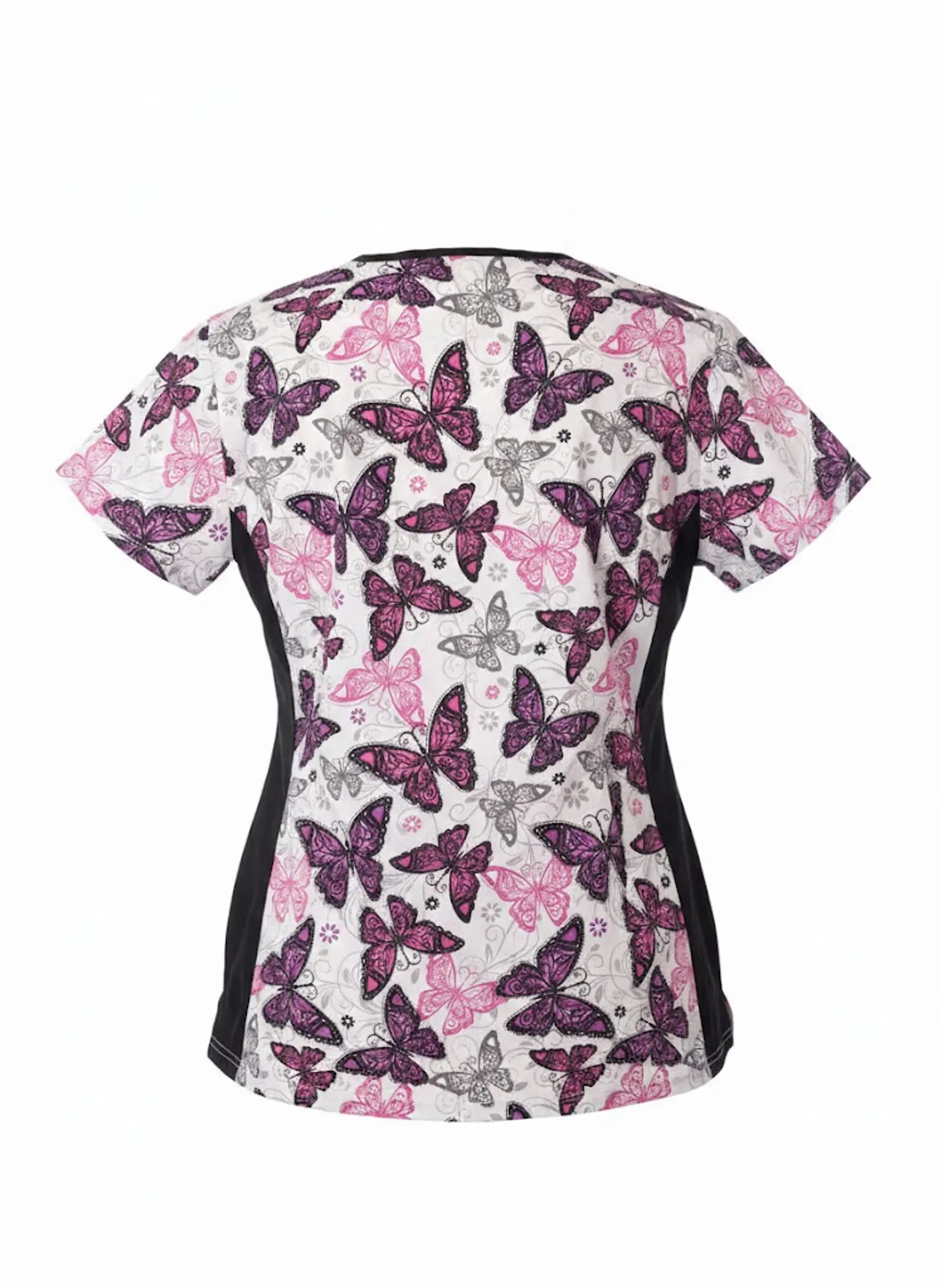 Polera Clínica / Uniforme Médico Estampado Mariposas Green Town, Talla M 2