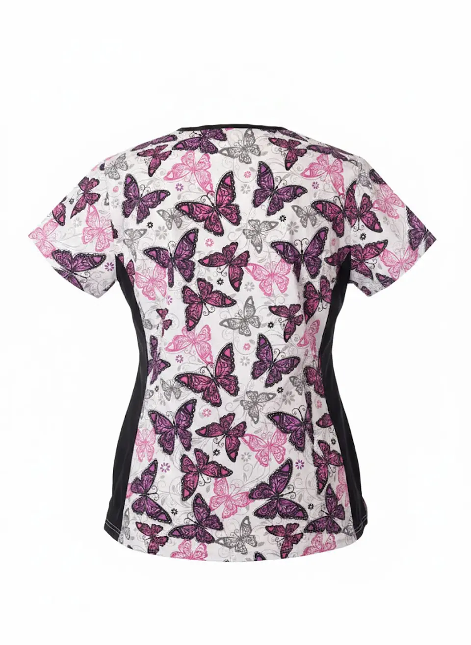 Polera Clínica / Uniforme Médico Estampado Mariposas Green Town, Talla M 2