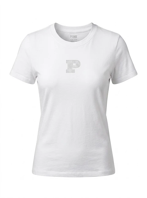 Polera Manga Corta Blanca Mujer Victoria's Secret Pink con Brillantes, Talla XS (NUEVO)
