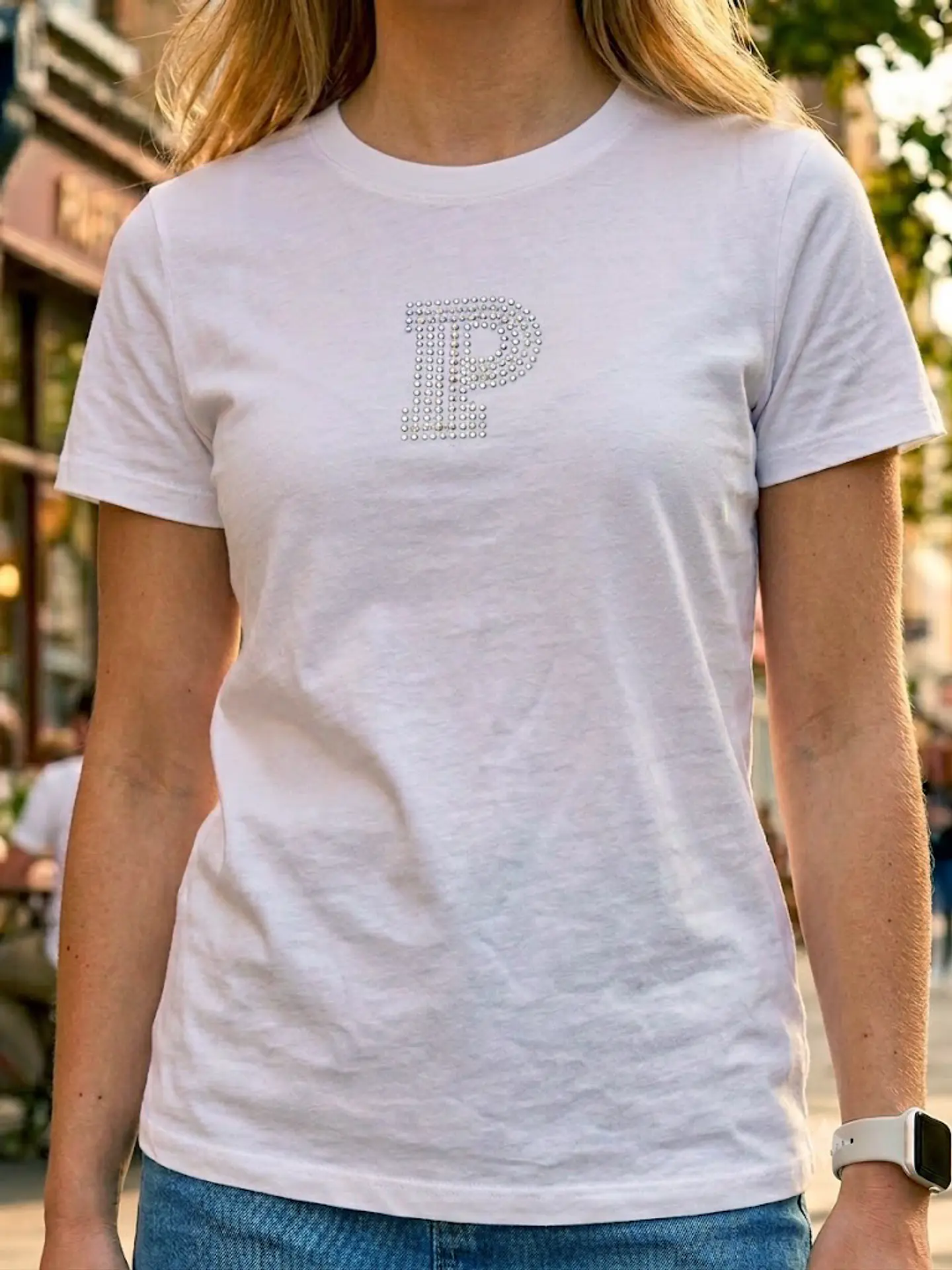 Polera Manga Corta Blanca Mujer Victoria's Secret Pink con Brillantes, Talla XS (NUEVO) 4