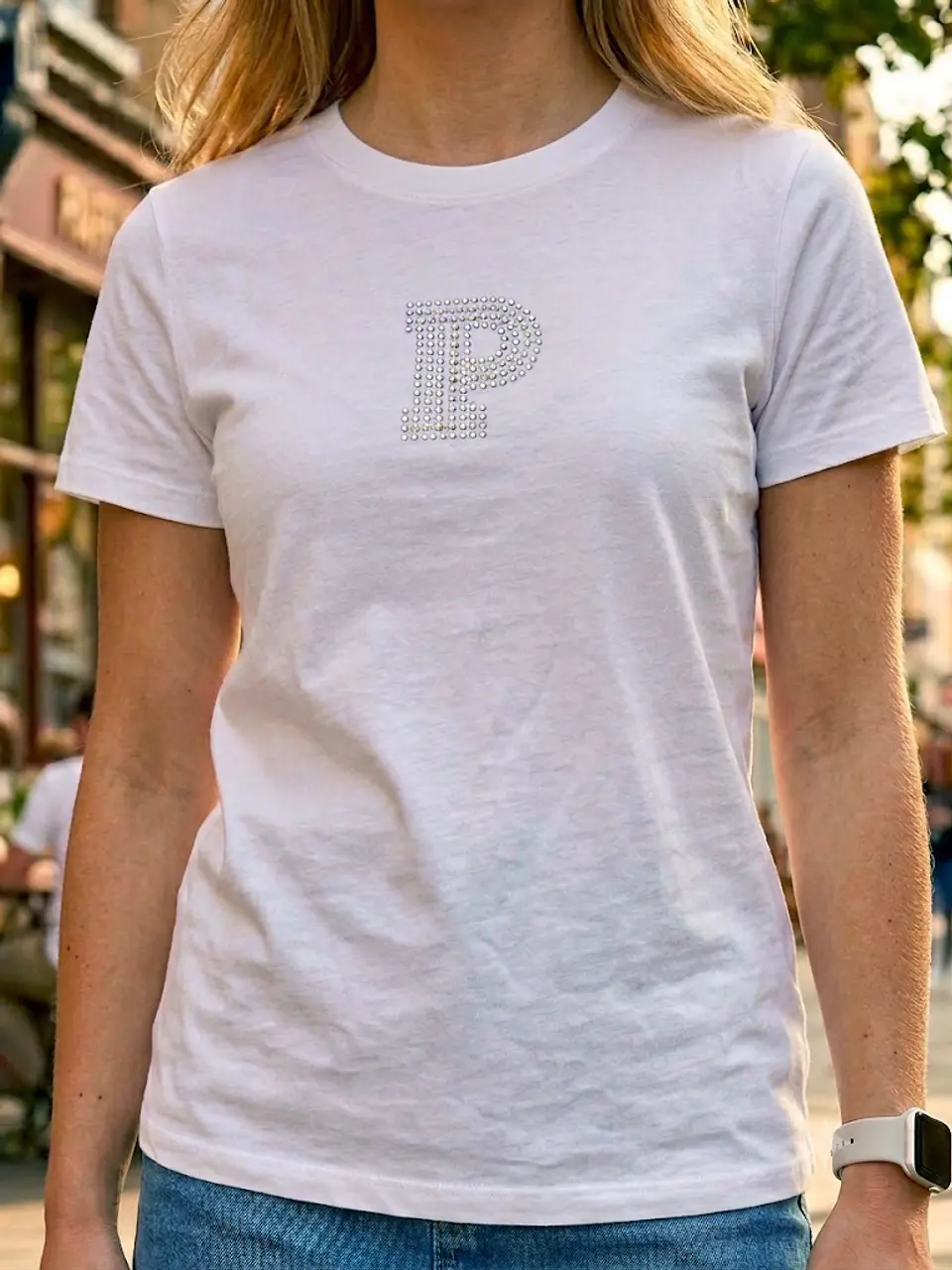 Polera Manga Corta Blanca Mujer Victoria's Secret Pink con Brillantes, Talla XS (NUEVO) 4