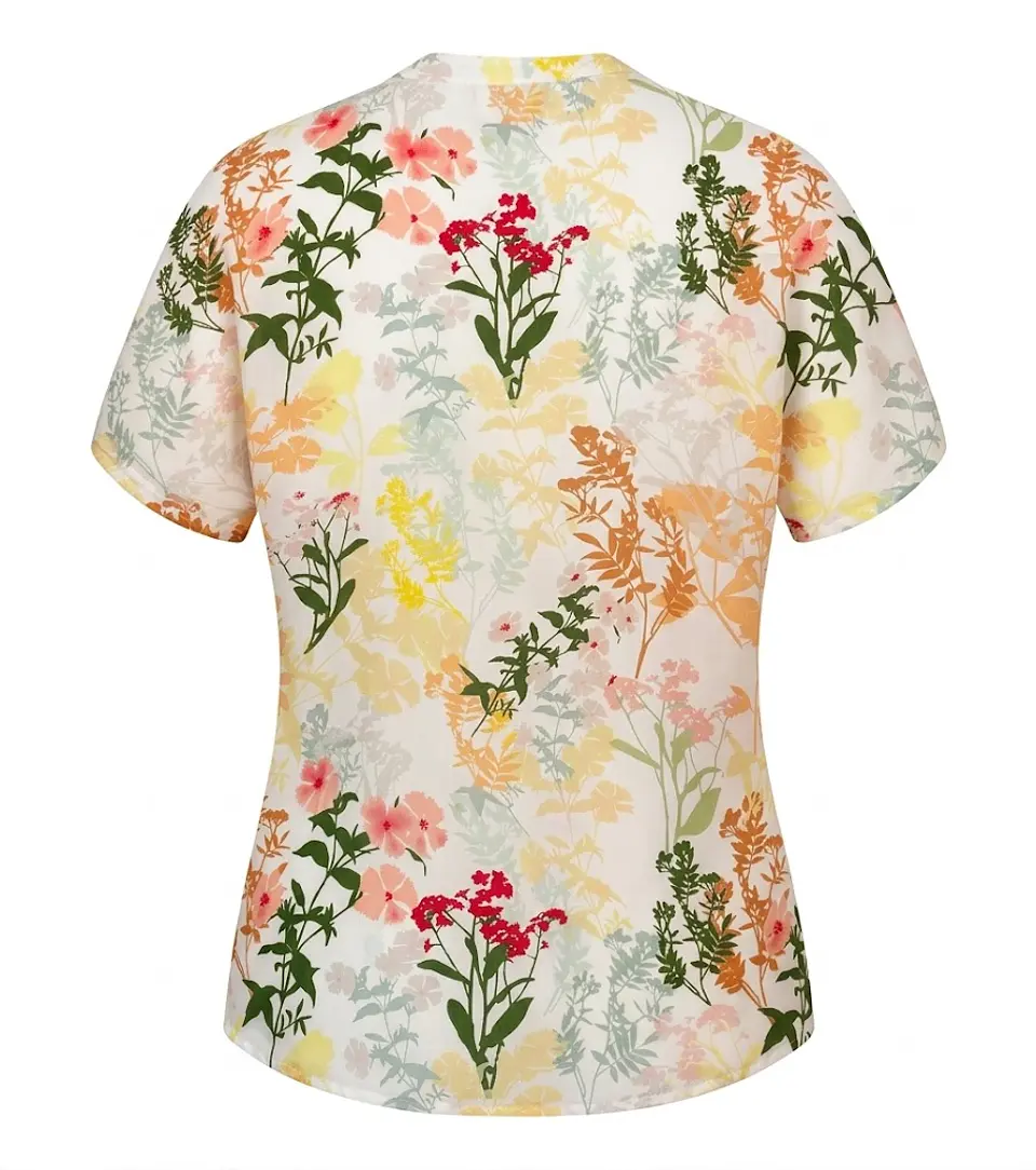 Blusa Estampada Flores Manga Corta Víaressa - Talla M 2