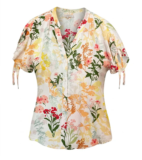 Blusa Estampada Flores Manga Corta Víaressa - Talla M