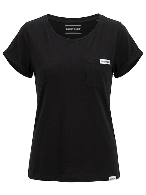 Polera Negra Manga Corta Mujer Caterpillar con Bolsillo - Talla M