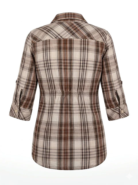 Blusa Cuadrillé Marrón y Beige - Talla 8/10 - M