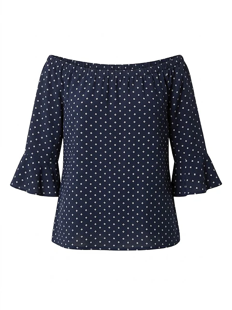 Blusa Estampada Azul Cacharel cuello bote- Talla S