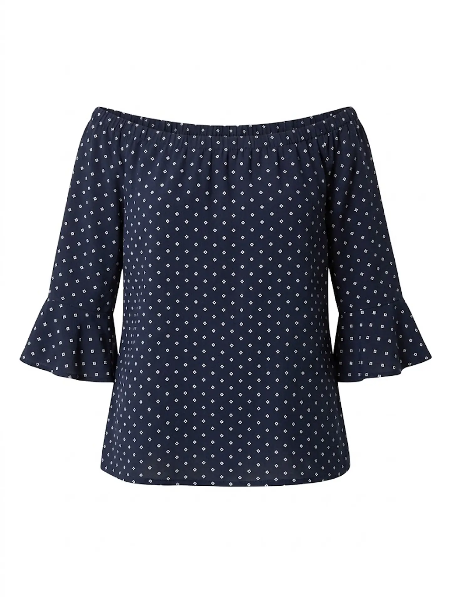 Blusa Estampada Azul Cacharel cuello bote- Talla S 1