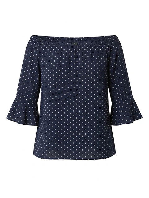 Blusa Estampada Azul Cacharel cuello bote- Talla S