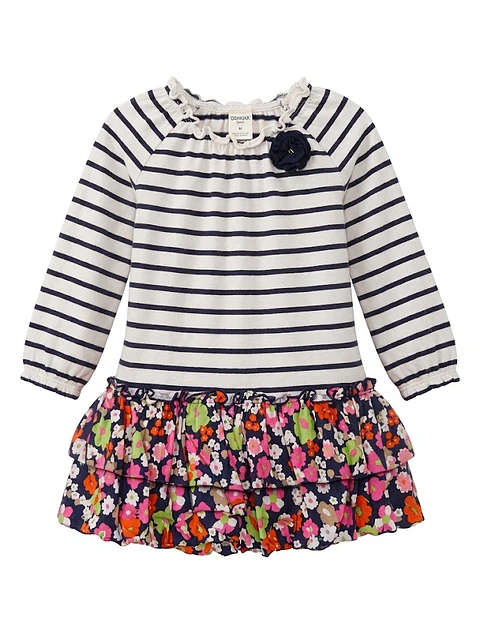 Vestido Infantil Rayado con Flores OshKosh - Talla 12 Meses